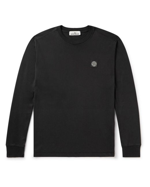 Stone Island Black Logo-appliquéd Garment-dyed Cotton-jersey T-shirt for men