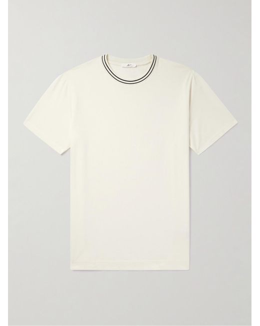 T-shirt in jersey di cotone biologico con finiture pointelle e righe di Mr P. in White da Uomo