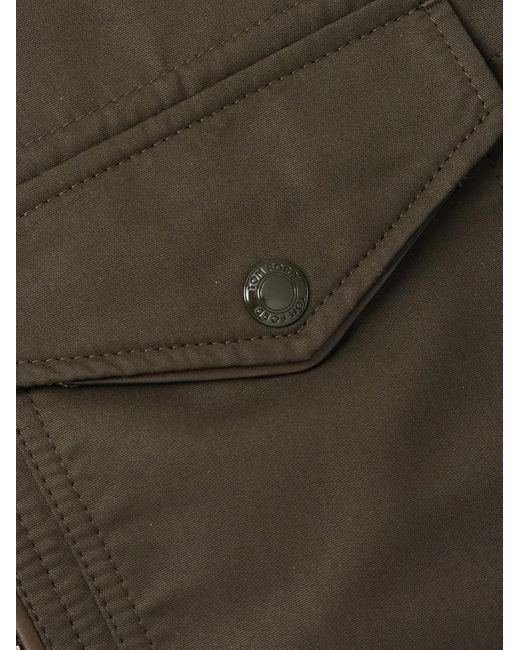 Tom Ford Green Leather-trimmed Cotton-blend Bomber Jacket for men