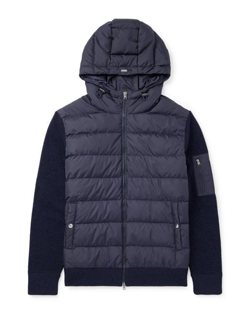 Herno Blue Shell-Trimmed Wool Hooded Down Jacket for men