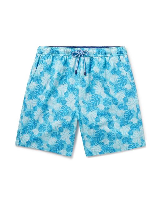 Peter Millar Blue Linework Straight-leg Mid-length Printed Swim Shorts for men