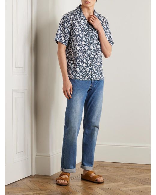 Onia Blue Air Convertible-collar Floral-print Linen And Lyocell-blend Shirt for men