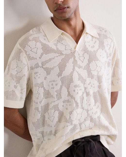 NN07 Natural Ryan Flower 60019 Knitted Cotton Polo Shirt for men