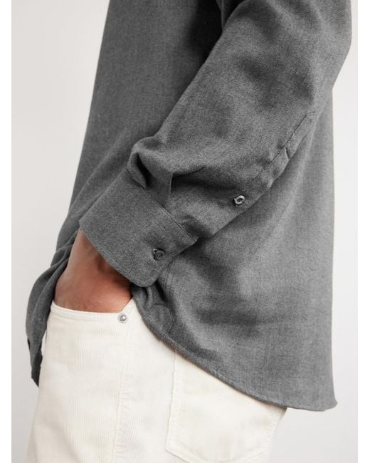 Brunello Cucinelli Gray Herringbone Cotton And Lyocell-Blend Shirt for men
