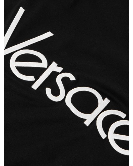 Versace Black Logo-embroidered Appliquéd Cotton-jersey T-shirt for men