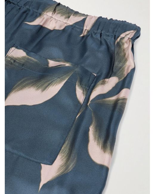 Dries Van Noten Blue Straight-Leg Printed Silk-Twill Drawstring Shorts for men