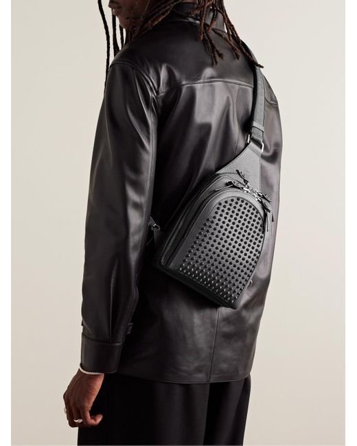 Christian Louboutin Black Loubifunk Spiked Rubber-trimmed Full-grain Leather Sling Backpack for men