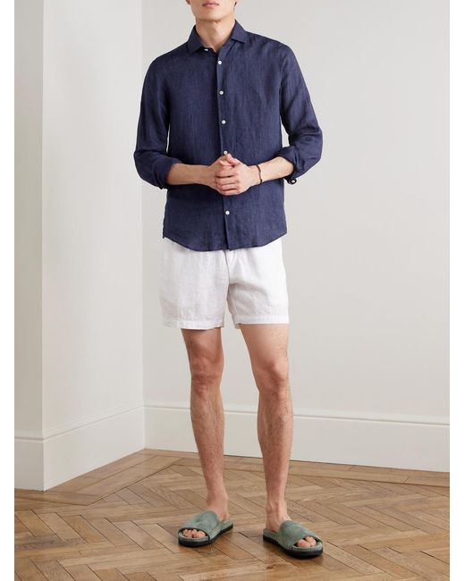 Frescobol Carioca Blue Antonio Linen Shirt for men