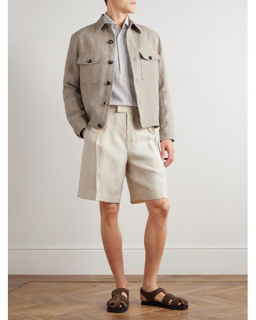 Loro Piana Natural Reinga Wide-Leg Pleated Linen-Twill Bermuda Shorts for men
