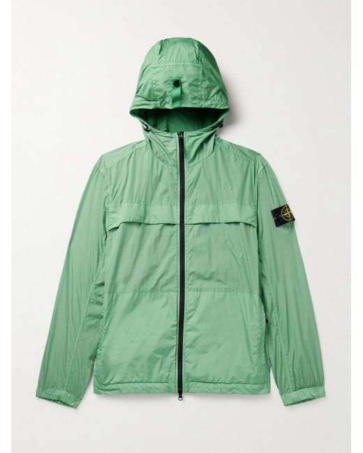 Stone Island Green Logo-appliquéd Crinkle Reps Nylon Hooded Jacket for men