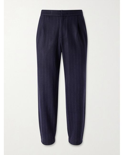 Sease Blue Tapered Pinstriped Wool-Blend Trousers for men