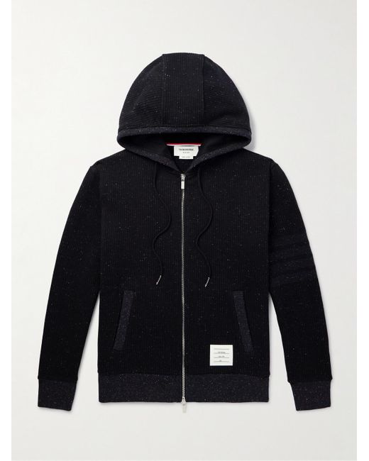Thom Browne Blue Logo-appliquéd Ribbed Cotton And Silk-blend Zip-up Hoodie for men