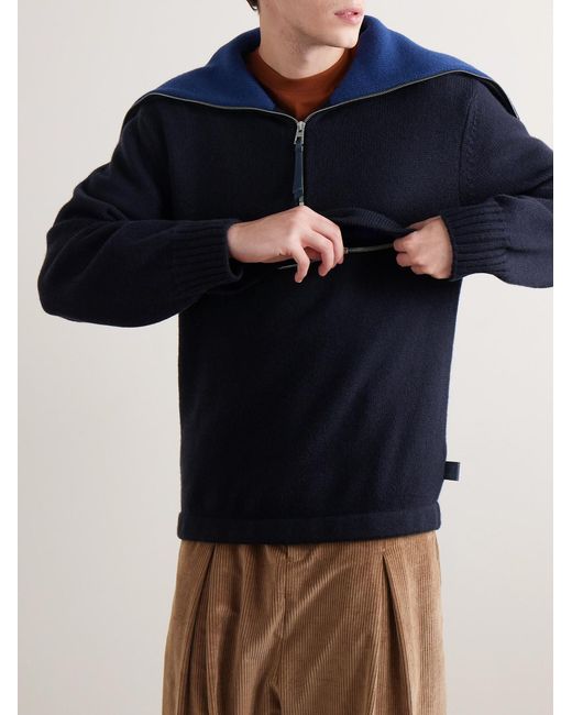 Loewe Blue Wool Half-Zip Sweater for men