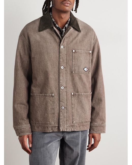Bottega Veneta Brown Logo-Appliquéd Suede-Trimmed Denim Jacket for men