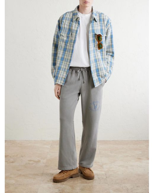 CHERRY LA Gray Wide-Leg Cotton-Fleece Sweatpants for men