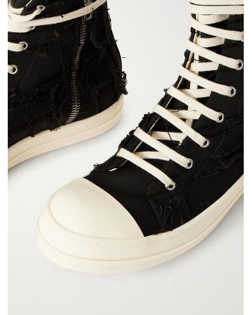 Rick Owens Black Frayed Denim High-top Sneakers for men