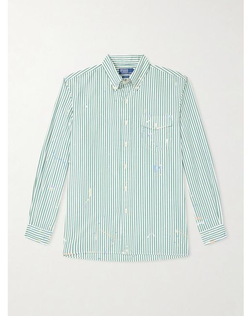 Polo Ralph Lauren Blue Button-down Collar Paint-splattered Cotton-poplin Shirt for men