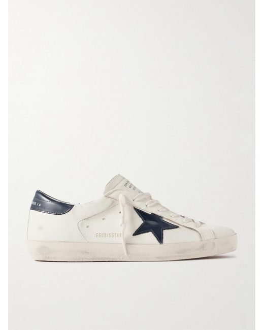 Golden Goose Deluxe Brand Natural Super-star Distressed Glossed-trimmed Leather Sneakers for men