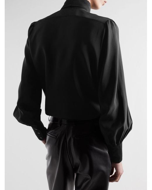 Camicia in misto lana con fiocco di Saint Laurent in Black da Uomo