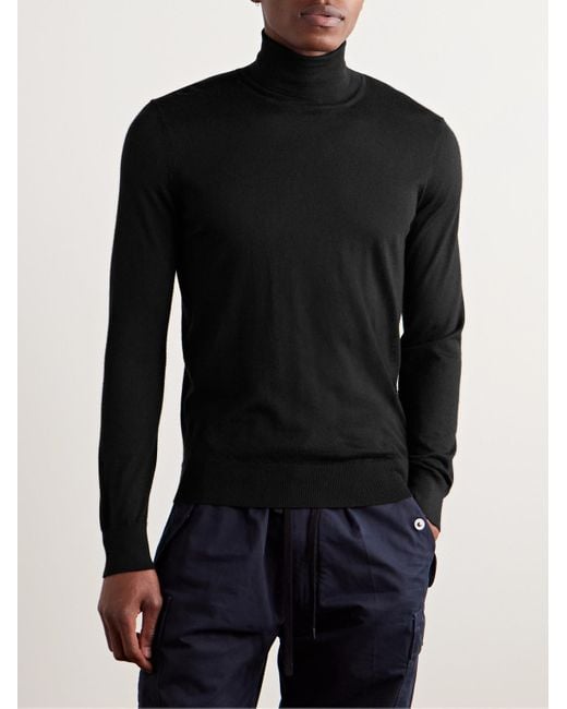 Zegna Black Cashmere And Silk-Blend Rollneck Sweater for men