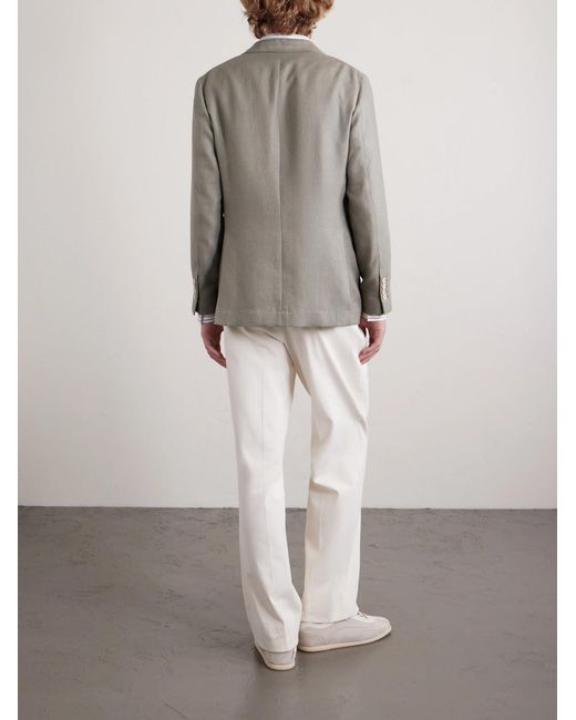 Brunello Cucinelli Gray Silk, Linen And Wool-Blend Blazer for men