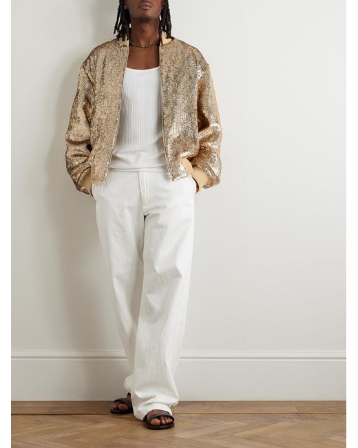 Dries Van Noten Natural Sequinned Crepe Bomber Jacket for men