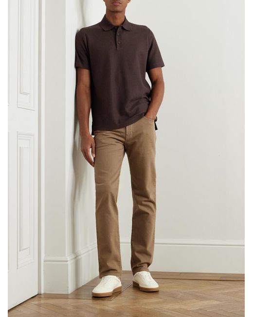 Loro Piana Black Stretch-Cotton Piqué Polo Shirt for men