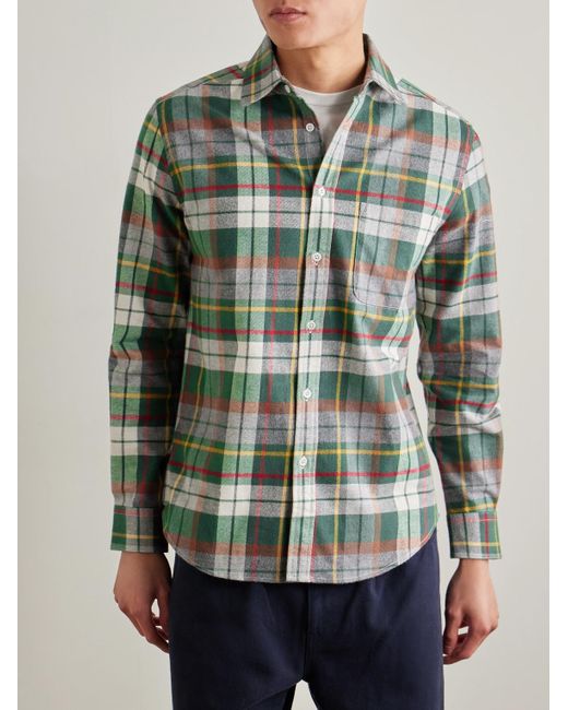 Portuguese Flannel Green Teca Checked Organic Cotton-Flannel Shirt for men