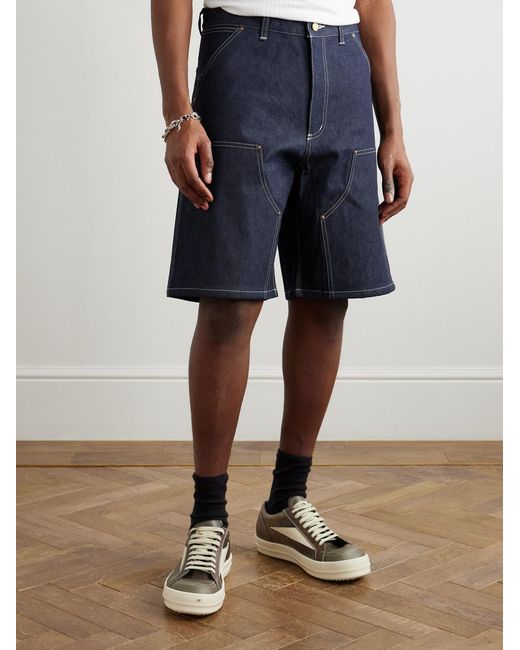 SAINT Mxxxxxx Blue Straight-Leg Logo-Appliquéd Denim Shorts for men