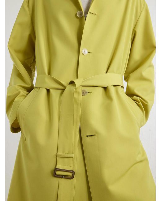 Auralee Yellow Belted Leather-trimmed Wool-canvas Trench Coat for men