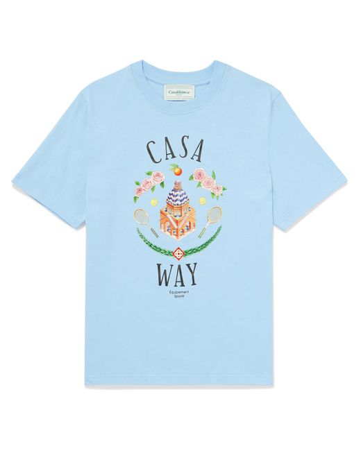 CASABLANCA Blue Casa Way Printed Cotton-jersey T-shirt for men