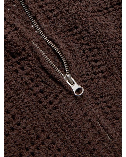 Folk Brown Open-Knit Zip-Up Cardigan for men