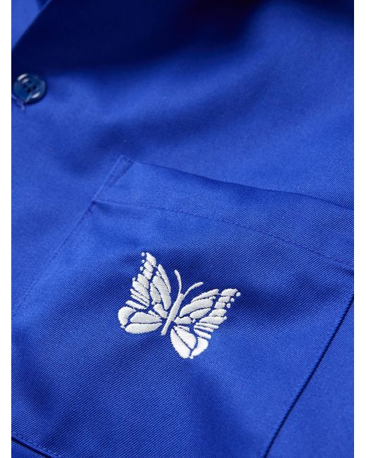 Needles Blue Webbing-Trimmed Embroidered Twill Shirt for men