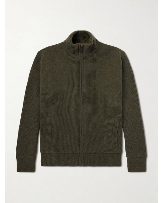 James Purdey & Sons Green Orkney Ribbed-Knit Wool Zip-Up Cardigan for men
