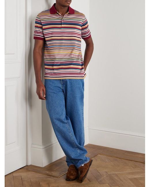 Paul Smith Red Striped Cotton Polo Shirt for men