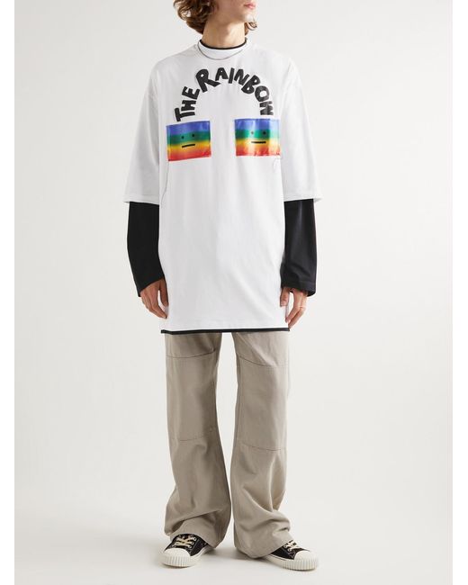 Acne White Eyloch Face Rainbow T-shirt for men