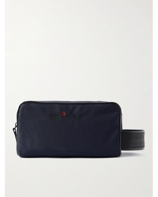 Kiton Blue Leather-trimmed Logo-embroidered Nylon Wash Bag for men