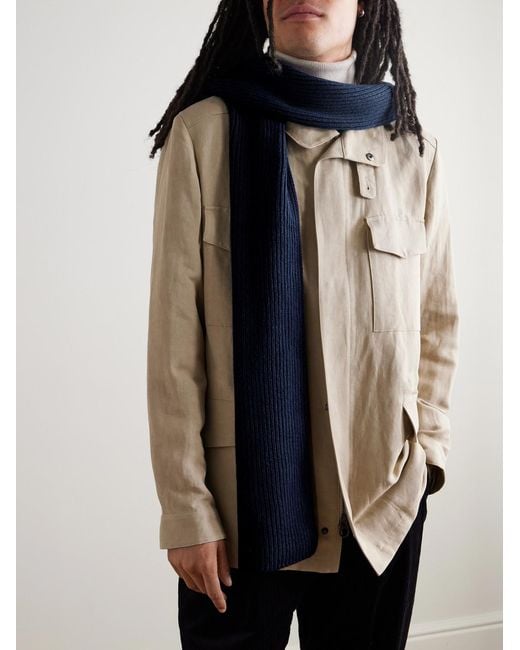 Stark Ribbed Recycled-Cashmere And Merino Wool-Blend Scarf di John Smedley in Blue da Uomo