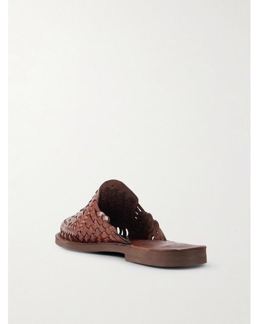 Yuketen Brown Chamula Polanco Woven Leather Mules for men