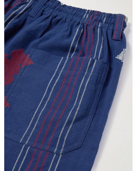 Kardo Blue Kobe Embroidered Striped Cotton Shorts for men