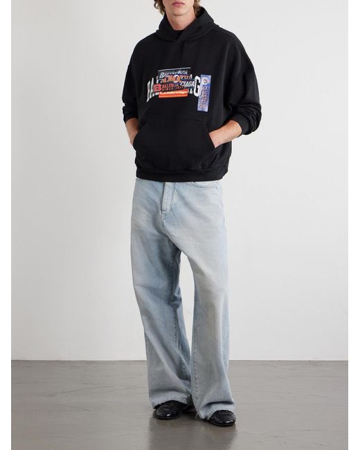 Balenciaga Blue Logo-Detailed Cotton-Jersey Hoodie for men