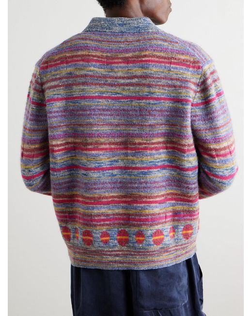 The Elder Statesman Red Explorer Striped Cashmere-Blend Polo Sweater for men