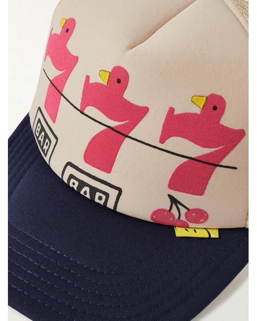 Kapital Pink Lucky Battery Bird Printed Scuba And Mesh Trucker Cap for men