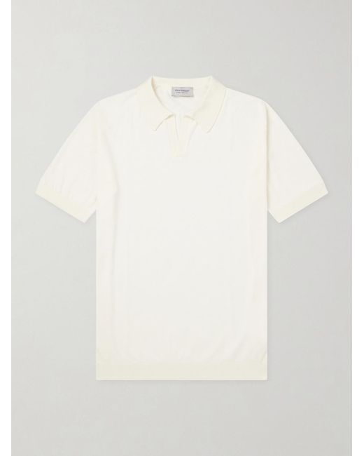 John Smedley White Noah Sea Island Cotton Polo Shirt for men