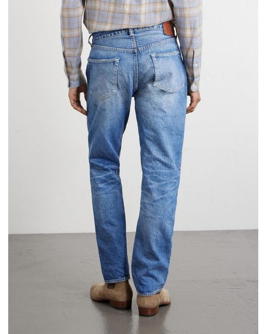 Fullcount Blue Dartford 1341-1101 Straight-Leg Distressed Selvedge Jeans for men