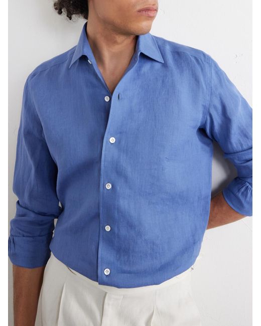 Thom Sweeney Blue Linen Shirt for men