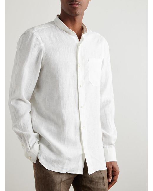 Rubinacci White Guru Grandad-Collar Linen Shirt for men