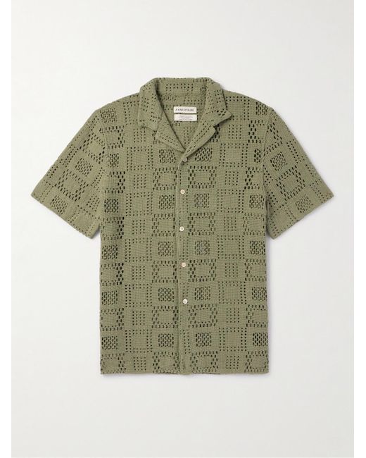 A Kind Of Guise Green Gioia Camp-collar Crocheted Cotton Shirt for men