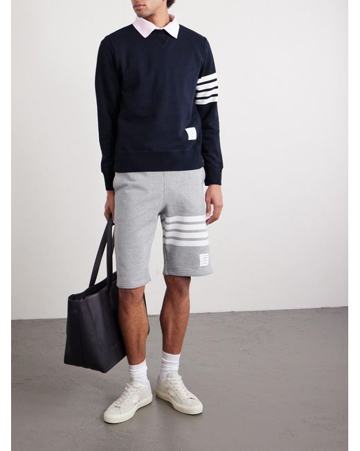 Thom Browne Gray Striped Loopback Cotton-Jersey Shorts for men