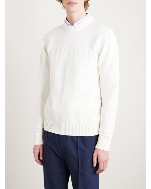 Gucci White Logo-Intarsia Cotton And Wool-Blend Sweater for men